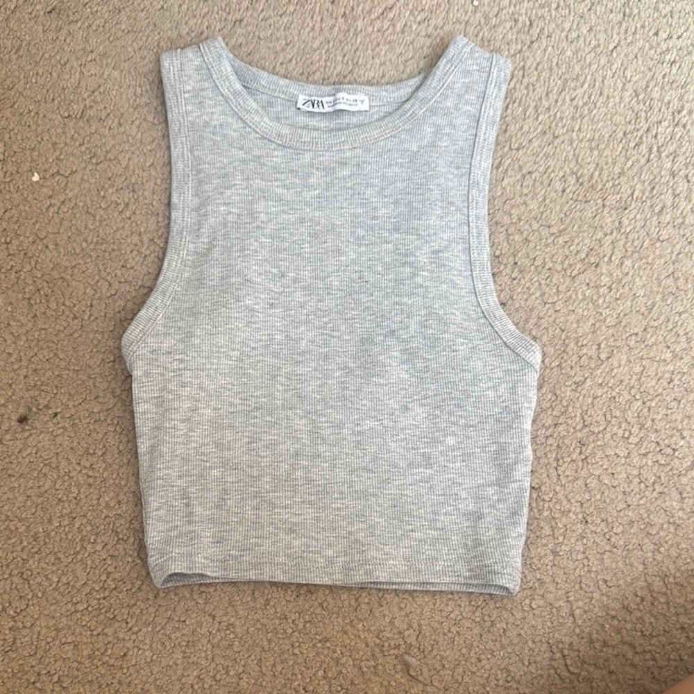 Zara Gray Fitted Crop Muscle Tee
